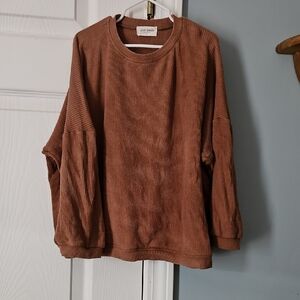 Kids Long Sleeve Brown Top Waffle Texture, Oversized Tee